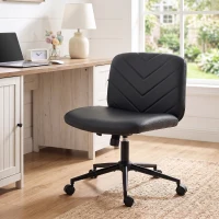 HOMCOM Home Office Desk Chair Height Adjustable Swivel Chair Cross Legged Wide Seat Swivel Wheels Black(m-8)