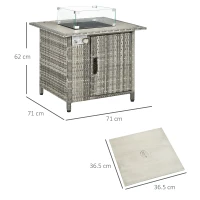 Outsunny 14.5 KW Rattan Gas Fire Pit Dining Table with Rain Cover, Wind Guard, Lid, Lava Rocks, Grey(m-3)