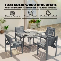 Outsunny 5 Pieces Garden Dining Set with Parasol Hole, Round Outdoor Table and Chairs, 4 Seater Wooden Garden Furniture, Grey(m-4)