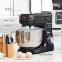 HOMCOM Stand Mixer, 5L Food Mixer for Baking, 6 Speeds and Pulse Setting, 1400W Cake Electric Kitchen Mixer with Dough Hook, Whisk, Stainless Steel Bowl, Splash Guard, Beater, Black(m-9)