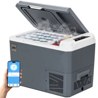 Outsunny Glacière Électrique Voiture 25L, Contrôle via Application, Modes MAX & ECO, 12V/240V, -20 à 20 °C, 58x33x38,3cm, Gris(m-14)