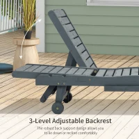 Outsunny Garden Patio Sun Lounger, Outdoor Wooden Sun Bed with Built-In Table, Reclining Backrest and Rolling Wheels for Sunbathing, Grey(m-5)