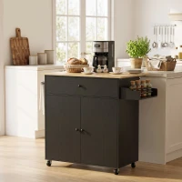 HOMCOM Kitchen Island with Drop Leaf, Rolling Kitchen Storage Trolley on Wheels with Drawer, Spice Rack and Towel Rack, Black(m-9)