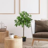 Outsunny Set di 2 Alberi di Alloro in Vaso Artificiali Altezza 90cm per Interni ed Esterni(m-4)