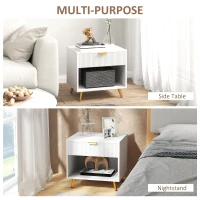 HOMCOM Elegant Bedside Table, with Drawer and Shelf - White/Gold Tone(m-6)