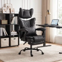 HOMCOM Executive Office Chair, Leathaire Big and Tall Office Chair 180 kg with Wide Seat, Reclining, Lumbar Support, Black(m-14)