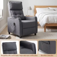 HOMCOM Sillón de Masaje Reclinable con Reposapiés 2 Zonas de Masaje Asiento de Muelles Bolsillos Tapizado en Lino Gris(m-7)