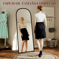 HOMCOM Espejo de Pie Cuerpo Entero de Aleación de Aluminio Espejo de Pared con 2 Formas de Uso Arqueado 60x1,5x165 cm Negro(m-4)