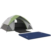 Outsunny Camping Tent with Inflatable Mattress, 2-3 Person Dome Tent with Air Bed and Sewn-in Groundsheet, Portable 3000mm Waterproof Tent with Carry Bag and Hook, for Fishing Hiking(m-1)