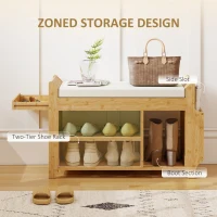 HOMCOM Shoe Bench 2-Tier Boot Section Entryway Storage Bench Cushioned Seat 80 x 30 x 50 cm Natural and Cream(m-4)