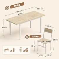 HOMCOM Conjunto Mesa de Comedor Extensible 120-160 cm y 6 Sillas Apilables para 4-6 Personas Efecto Roble(m-3)