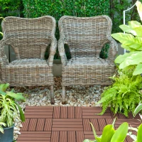 Outsunny Set 11 Piastrelle per Esterni ad Incastro Antiscivolo in HDPE Riciclato, 30x30x2.2 cm, Marrone(m-2)