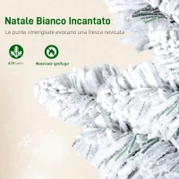 HOMCOM Albero di Natale Innevato con 180 Luci LED a 11 Effetti e 479 Rami, Ø65x180 cm, Verde e Bianco(m-6)