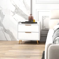 HOMCOM Elegant Two-Drawer Bedside Table - White(m-7)