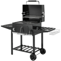 Outsunny Barbacoa de Carbón con Bandeja Ajustable Estantes Plegables Ruedas Termómetro Tapa Chimenea Ventilaciones y Cesta