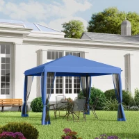 Outsunny Tonnelle pop-up Barnum Pliant Style Colonial 3 x 3 m 4 moustiquaires + Sac de Transport bleu(m-9)
