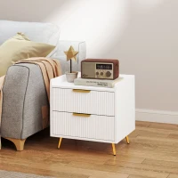 HOMCOM Elegant Two-Drawer Bedside Table - White(m-10)
