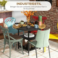 HOMCOM Masă de Dining pentru 4-6 Persoane cu 2 Rafturi Integrate, din Oțel și MDF, Ø100x76 cm, Negru și Maro(m-4)