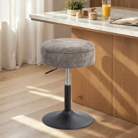HOMCOM Taburete de Bar con Almacenaje Altura Ajustable Taburete de Cocina Redondo Giratorio Tapizado en Chenilla Gris(m-8)