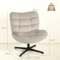 HOMCOM Fauteuil de salon pivotant, chaise rembourrée en chenille sans accoudoirs, assise et dossier larges, 70x80x82cm, crème(m-3)