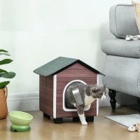 PawHut Insulated Outdoor Cat House, Water-Resistant Feral Cat Shelter with Elevated Base and Cushion, Red-brown(m-2)
