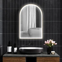 HOMCOM Miroir de salle de bain LED 90 x 60cm, mural, 3 couleurs, arqué cadre en aluminium, désembuage et interrupteur tactile(m-11)