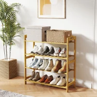 HOMCOM Freestanding Bamboo Shoe Rack, 4-Tier Shoe Shelf Stand for Hallway, Living Room, Bedroom, Natural Wood Finish(m-10)