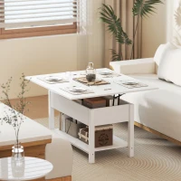 HOMCOM Table basse relevable et extensible table de salon avec compartiment caché étagère ouverte 100x45x50,5cm blanc(m-9)