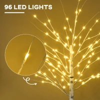 HOMCOM 6ft Artificial White Birch Tree Light with Warm White Pre-Lit LED Light for Indoor and Covered Outdoor Use(m-4)