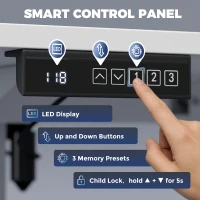 HOMCOM Standing Desk Memory Control Height Adjustable Desk 2 Cable Holes LED Display Sit Stand Desk White(m-5)