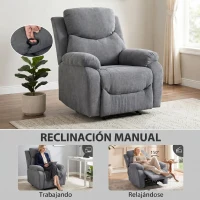HOMCOM Sillón Reclinable Manual 150° Sillón Relax Tapizado en Tela Aspecto Lino con Reposapiés y Reposabrazos Acolchados Girs(m-4)