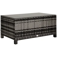 Outsunny Mesa Exterior Terraza de Ratán Sintético Mesa Auxiliar con Vidrio Templado para Terraza Patio Balcón 85x50x39 cm Gris(m-1)