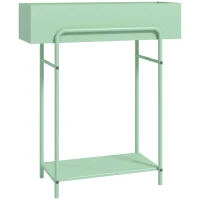 Outsunny 2 Tier Plant Stand, Metal Plant Rack Shelf with Drain Holes, Floor-standing Flower Pot Stand for Indoor Outdoor Garden Patio Balcony Living Room, Green(m-1)