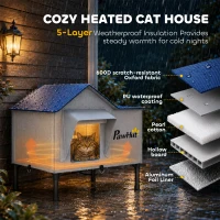 PawHut Heated Cat House Weatherproof w/ Heating Pad, Elevated Base, Escape Door, Cat Winter Shelter for Stray, Barn Cats(m-4)