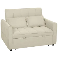 HOMCOM 2 Seater Sofa Bed, 3-in-1 Convertible Sleeper Sofa with Click-clack Adjustable Backrest and 2 Pillows, Light Brown(m-1)