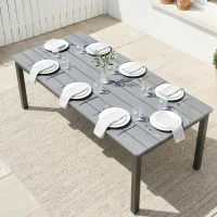 Outsunny Garden Dining Table for 6-8 Person, 180 x 86 cm Rectangular Outdoor Dining Table with Wood Slatted Top, Grey(m-2)