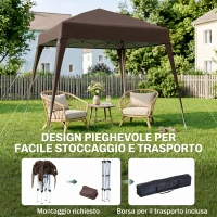 Outsunny Gazebo Pieghevole da Giardino 2.4x2.4m con Struttura in Acciaio e Corde Antivento, Caffè(m-5)