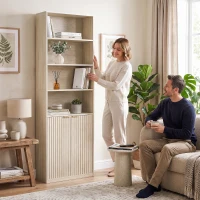 HOMCOM Bookcase Adjustable Shelf Bookshelf Anti-Tip Hardware 6-Tier, Oak Wood Effect(m-10)