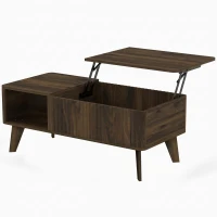 HOMCOM Mesa de Centro Elevable con Compartimento Oculto Estantes Abiertos Frontal Ondulado 100x48x41-56 cm Nogal(m-1)