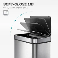 HOMCOM 50 L Sensor Can,  Sensor Bin with Soft-Close Lid, Fingerprint-Proof Stainless Steel, Silver Tone(m-7)