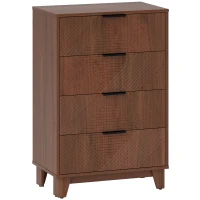HOMCOM Commode 4 tiroirs meuble de rangement vintage avec poignées en métal, 60 x 36 x 90 cm, effet bois marron(m-1)