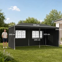 Outsunny 6 x 3 m Party Tent Gazebo - Outdoor Patio Canopy Shelter with Windows and Side Panels, Dark Grey(m-3)