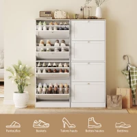HOMCOM Meuble à chaussures 24 paires, armoire à chaussures avec 4 tiroirs rabattables, étagères réglables, 60x23,5x153cm, blanc(m-6)