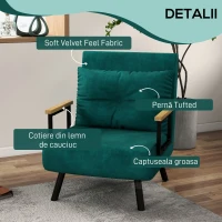 HOMCOM Fotoliu Pat 3 în 1 cu Spătar Reglabil în 5 Poziții și Pernă, 63x73x81 cm, Verde(m-6)