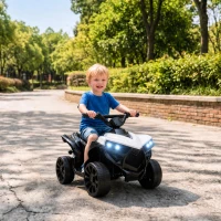 AIYAPLAY 6V Kids ATV, 4 Wheeler Electric Ride on Car with Music and LED Headlights, for Ages 18-56 Months Boys and Girls, White(m-9)
