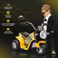 HOMCOM Moto Elettrica per Bambini a 3 Ruote con Luci e Suoni, Batteria Ricaricabile 6V, Velocità 2 km/h, per Bimbi da 18-36 Mesi, 72cmx57cmx56cm Gialla(m-7)