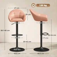 HOMCOM Bar Stools Adjustable Heights Breakfast Bar Stools Backrest Armrests Set of 2, Brown(m-3)