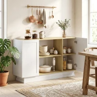 HOMCOM Bufet în Stil Rustic cu Spațiu de Depozitare, Natural și Alb(m-7)