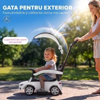 AIYAPLAY Mașinuță de Împins pentru Copii 3 în 1 cu Licență Mercedes-Benz, Mâner, Copertină, Claxon, Muzică, Alb(m-6)