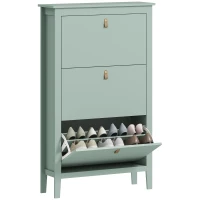 HOMCOM Meuble à chaussures 21 paires, armoire à chaussures avec 3 tiroirs rabattables, étagères amovibles et réglables, vert(m-12)